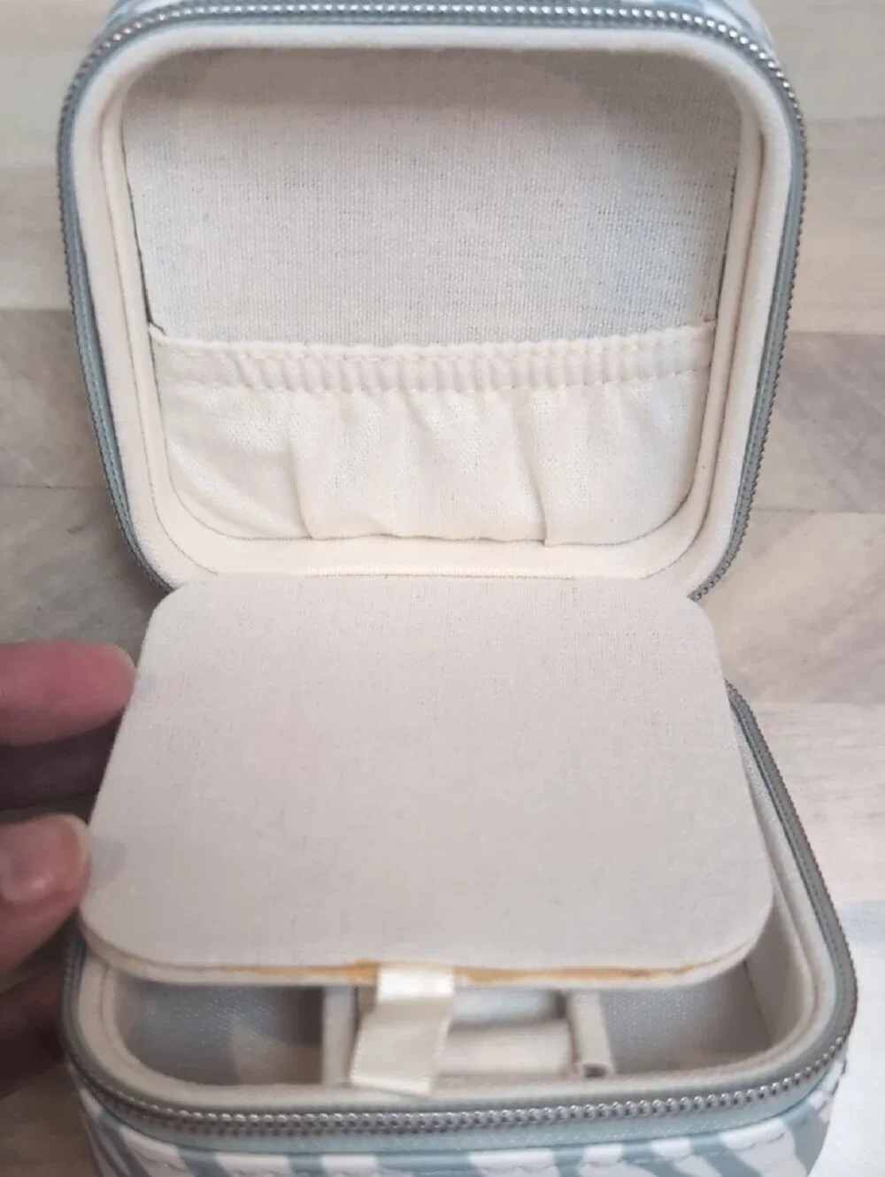 Milly Zebra Print Jewelry Travel Case in White and Light Gray